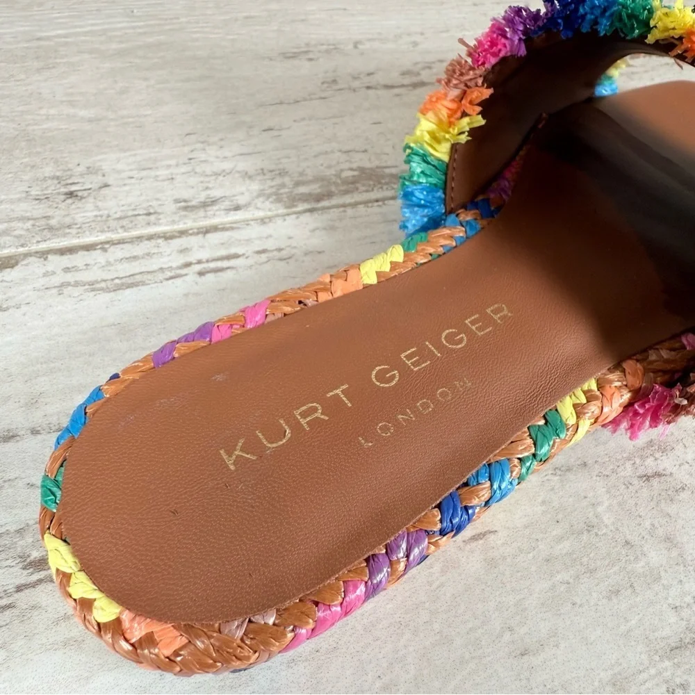 Kurt Geiger Kensington Eagle Casual Flat Raffia Slide Sandals EU 37 New Rainbow - Picture 13 of 16